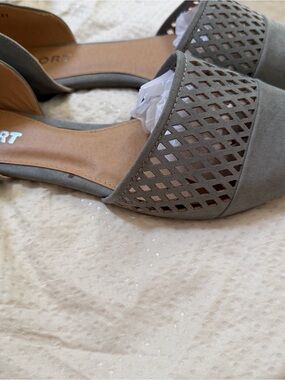 Report Blue Perforated Open-Toe Slide Flats New in Box